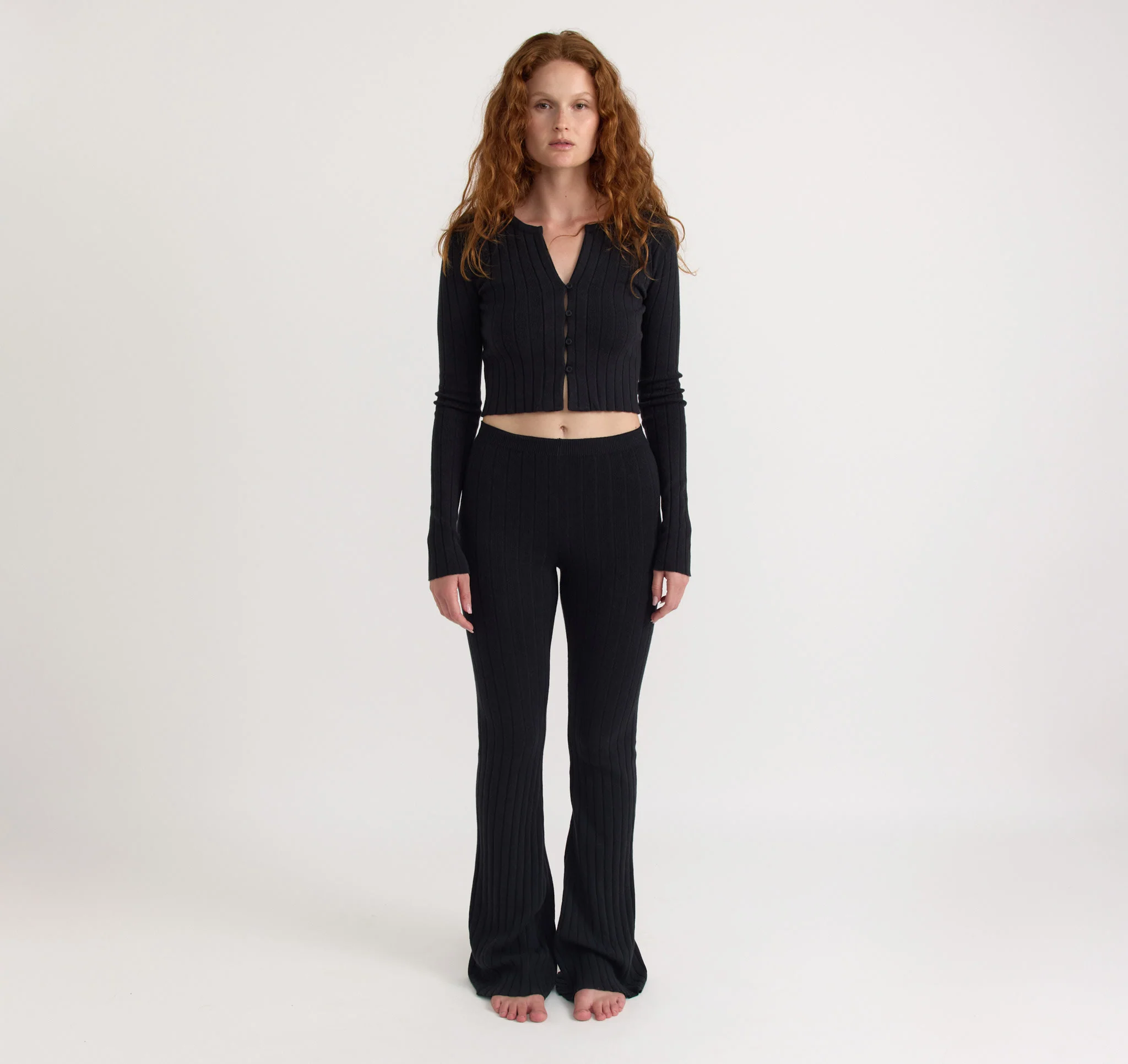 Soft Knit Rib High-Rise Flare Pants - Image 3