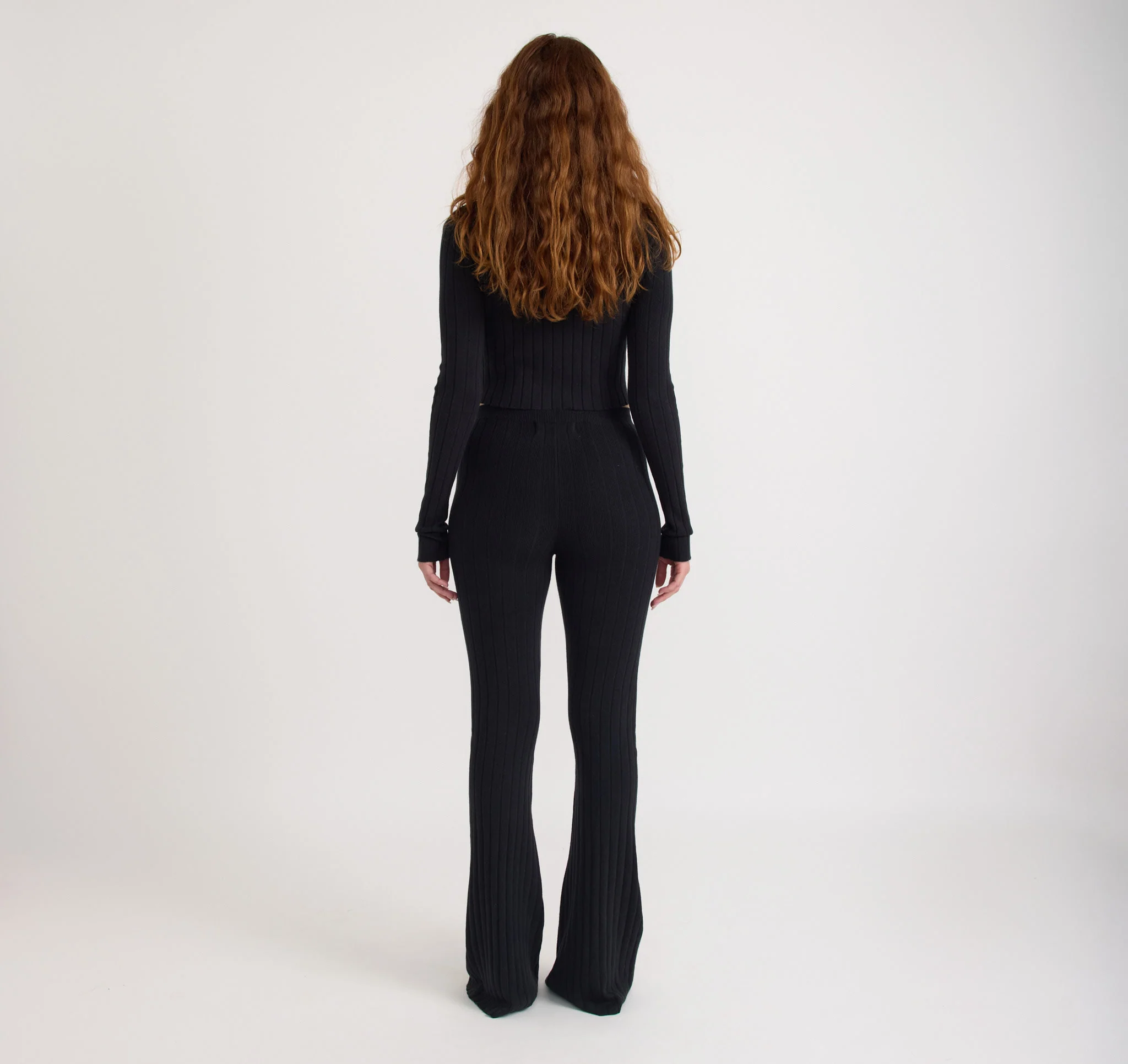 Soft Knit Rib High-Rise Flare Pants - Image 4