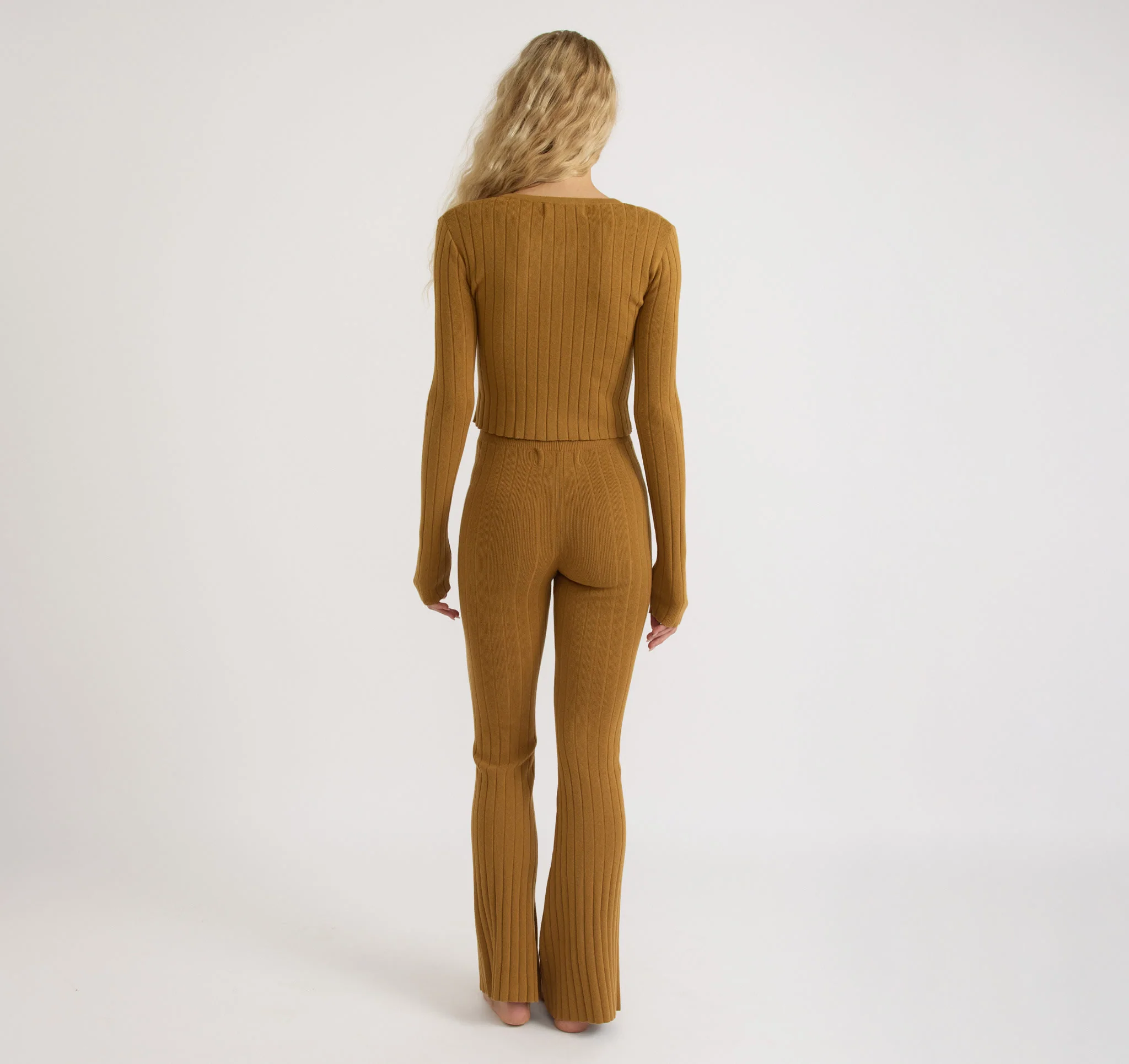 Soft Knit Rib High-Rise Flare Pants - Image 4