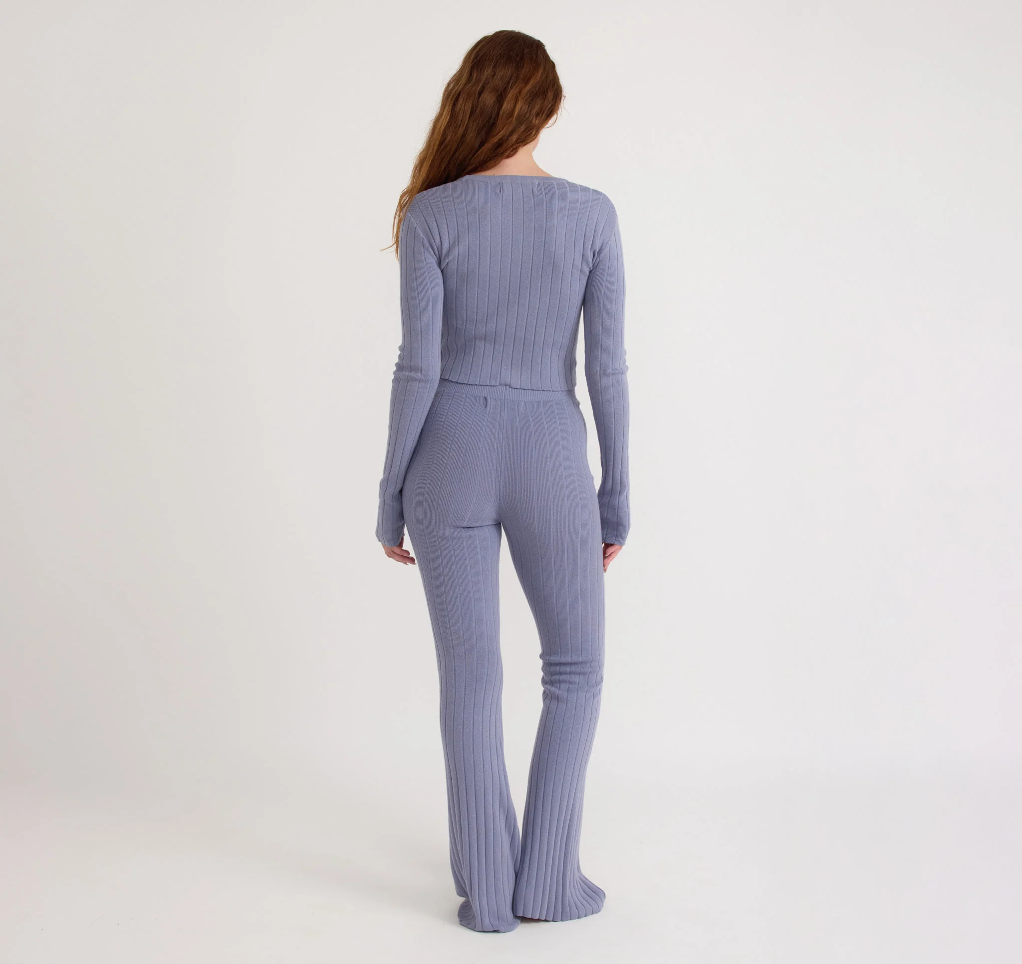 Soft Knit Rib High-Rise Flare Pants - Image 3