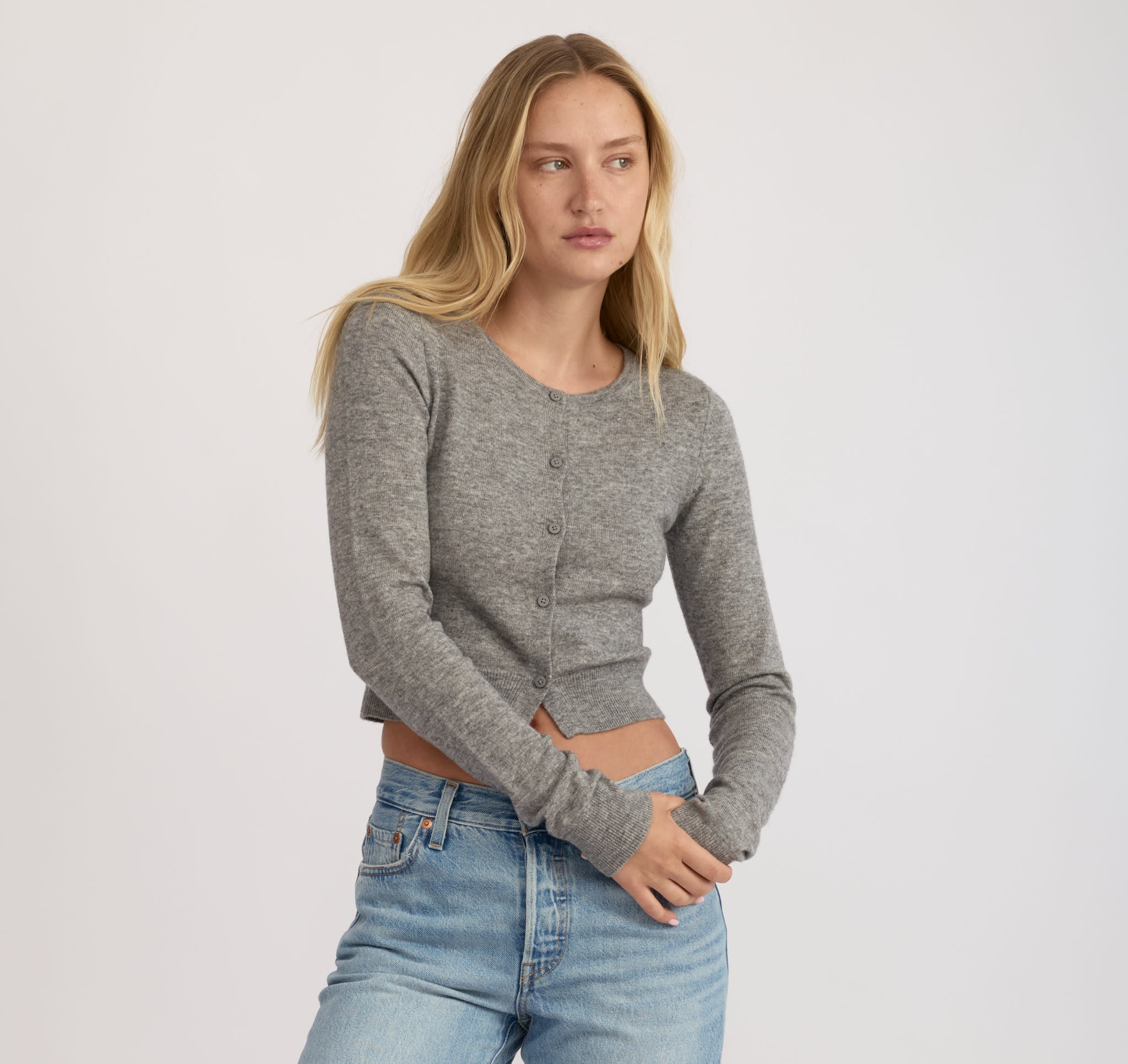 Fine Knit Cropped Cardigan - Image 2