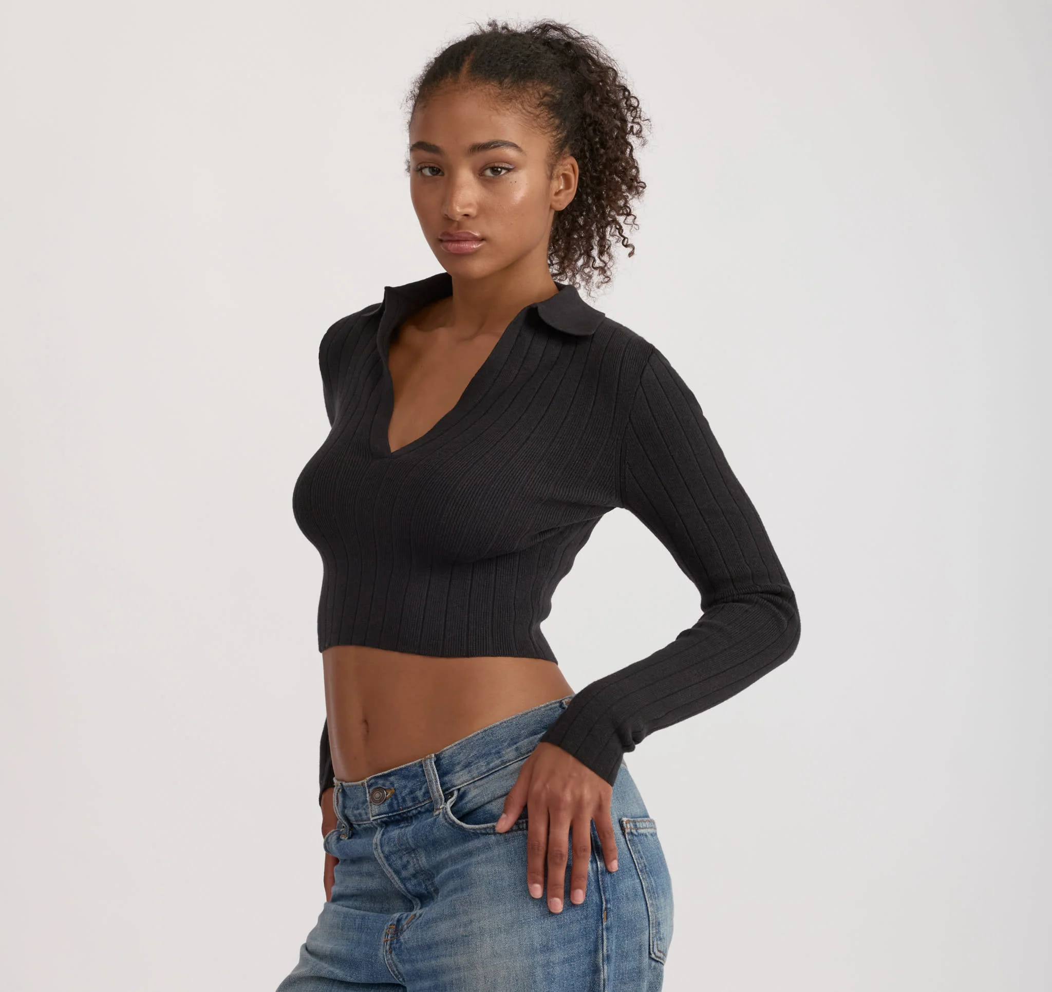 Soft Knit Rib V-Neck Polo - Image 2